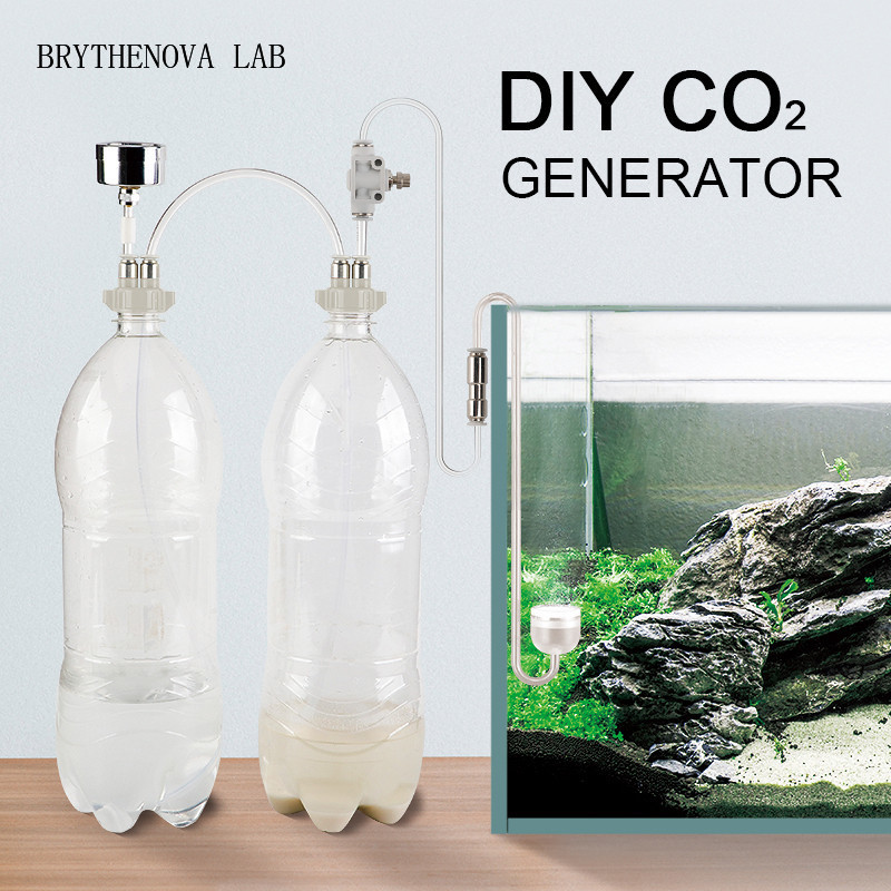 Aquarium Plant No Co2 - ชุดอุปกรณ์สร้างก๊าซคาร์บอนไดออกไซด์สำหรับตู้ปลาแบบปลูกต้นไม้ พร้อมวาล์ว ขวด และสารเร่งปฏิกิริยาสำหรับตู้ปลาและพืชน้ำ