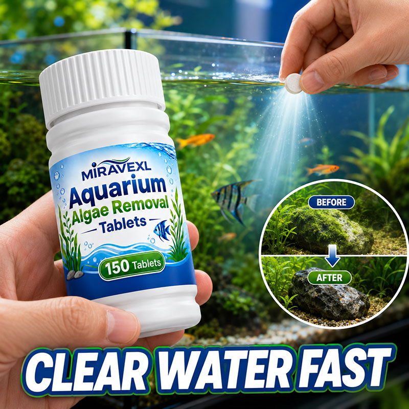 Planted Aquarium With Fish - เม็ดกำจัดตะไคร่น้ำในตู้ปลา MIRAVEXL 150 เม็ด, ยาฆ่าตะไคร่น้ำที่ปลอดภัย, ช่วยให้น้ำใสขึ้นอย่างรวดเร็วสำหรับปลาในน้ำจืดและพืชน้ำ